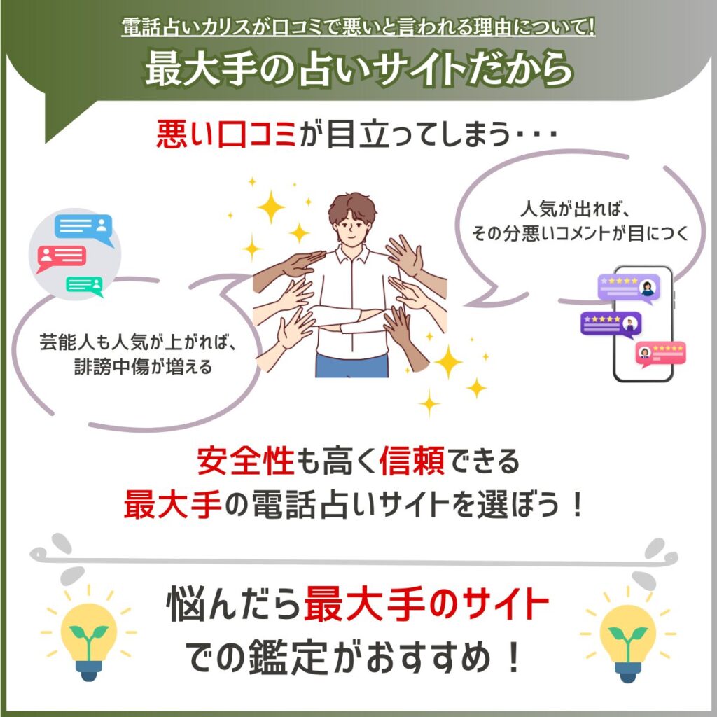 電話占いカリス 最大手の占いサイトだから悪い口コミが目立つ