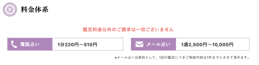 電話占いフィール フィールの電話鑑定料金とメール鑑定料金について